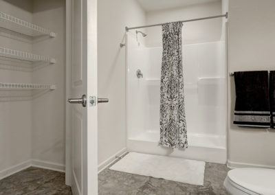 Lancaster apartment bathroom and shower at The Lofts at Worthington